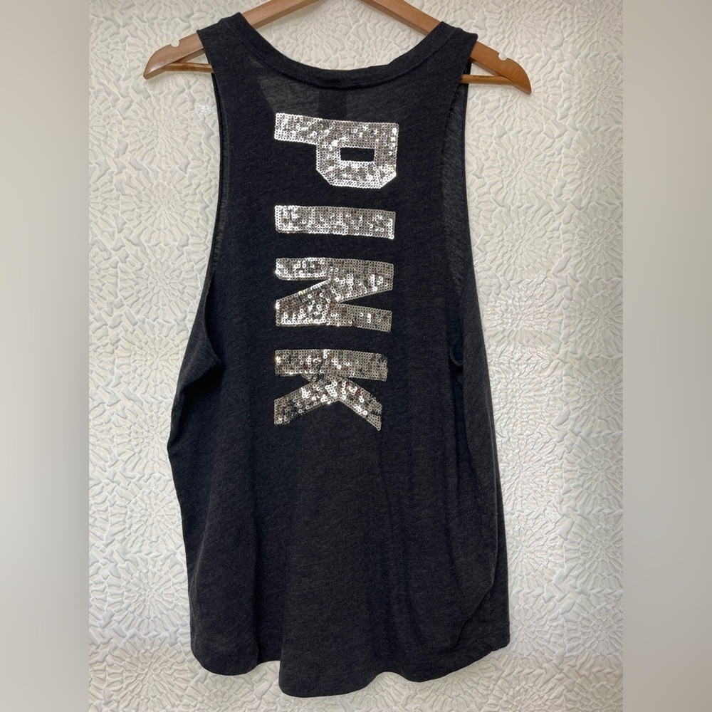 Victoria’s Secret PINK Tank Size L Dark Gray Chill Babe Sequins Beach Summer